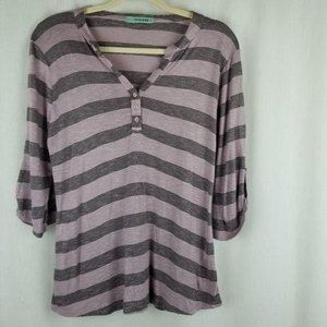 PLEIONE knit 3/4 sleeve tee heather purple top L